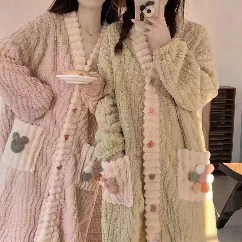 Bathrobe - Feminino acolchoado engrossado quente robe inverno